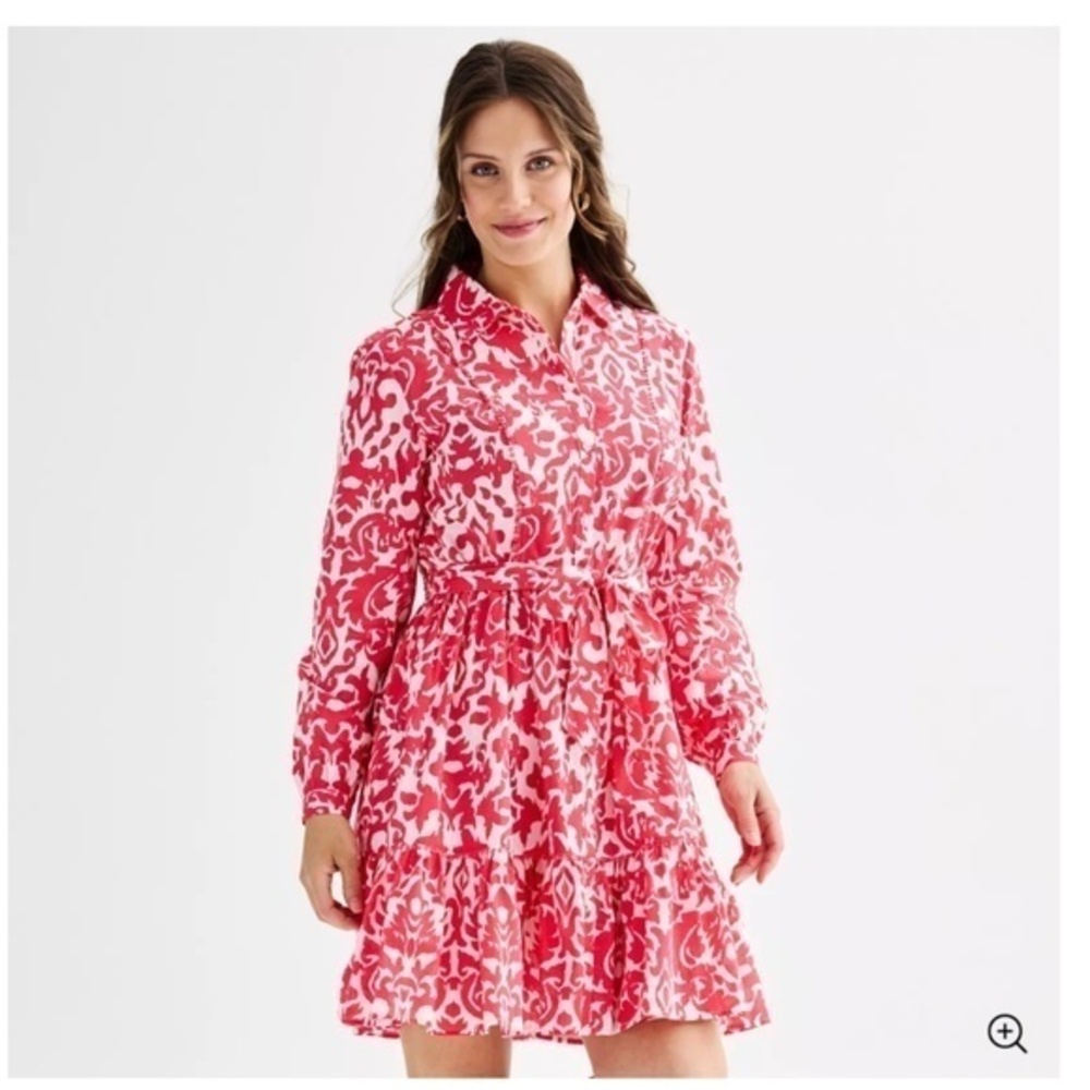 Women's Ellen Tracy Shirt Dress with Self Tie and Ruffle Hem
